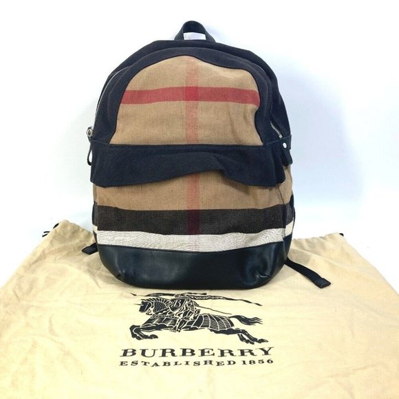 BURBERRY Backpack mega check pattern Bag Canvas/Leather Beige/Black - Picture 1 of 14